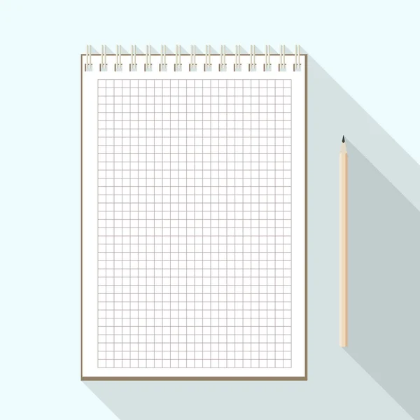 空白の市松模様の紙のノートと鉛筆 — ストックベクタ