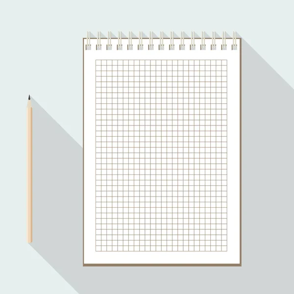 To left handed pencil and blank checkered paper notebook — Stock Vector