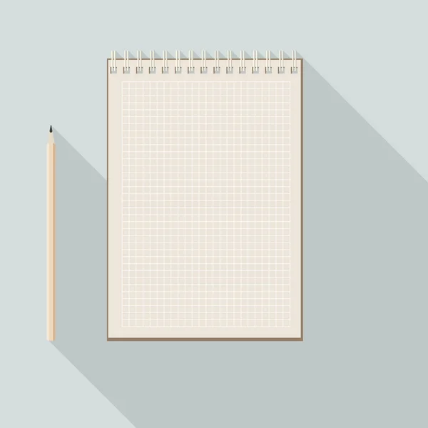 向左单手支铅笔和空白方格的卡夫纸质笔记本 — 图库矢量图片