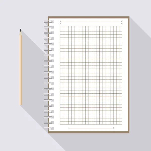 Do lewej ręką ołówek i papier blank kratkę notebook — Wektor stockowy