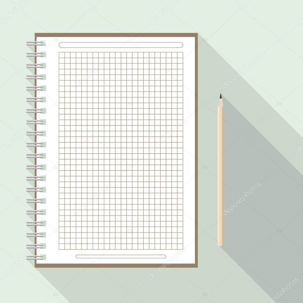 pencil and blank checkered paper notebook