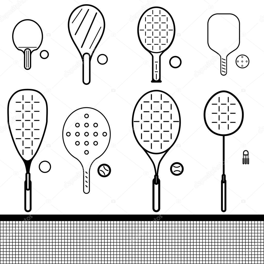 set of rackets and balls