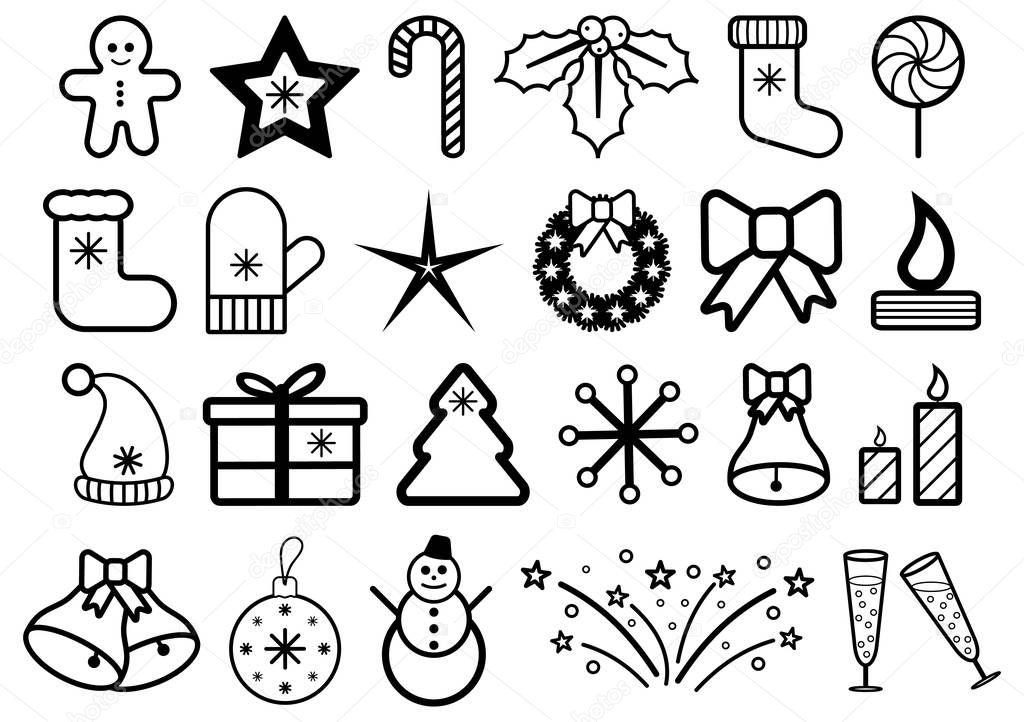 set of christmas and new year icons