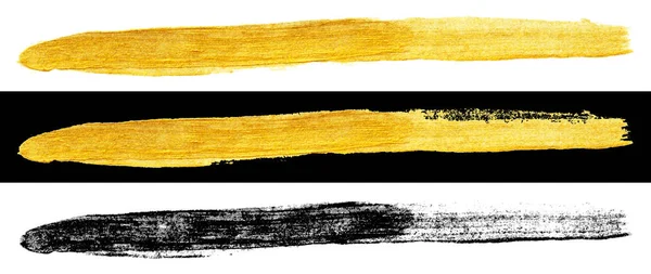 手工绘制的金色和黑色油漆涂抹污渍描边 — 图库照片
