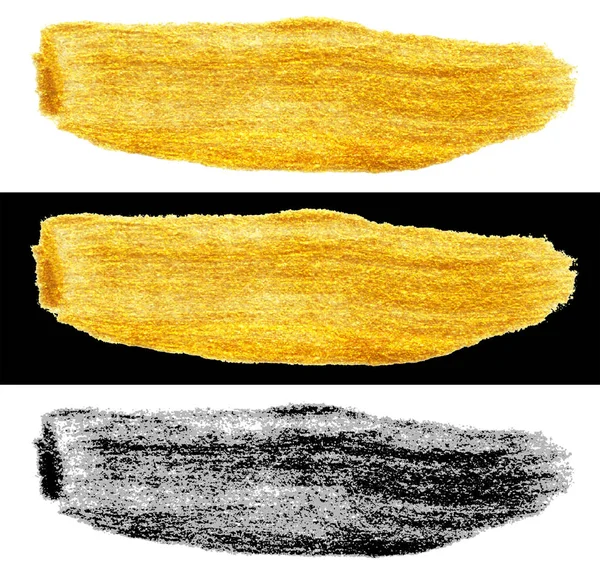 手工绘制的金色和黑色油漆涂抹污渍描边 — 图库照片