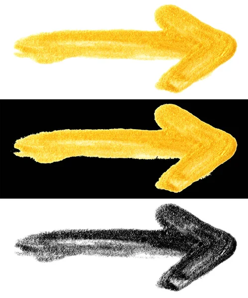 Handgezeichnete goldene und schwarze Farben lackierte Schmierpfeile — Stockfoto