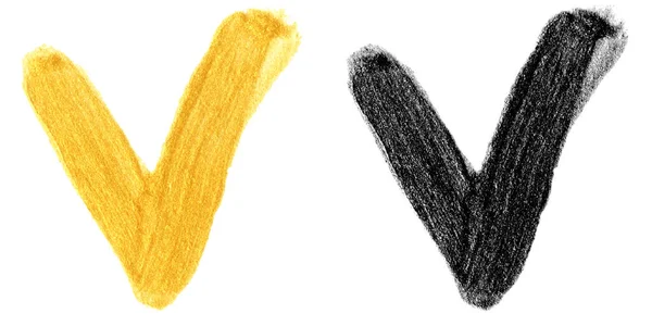 Рука намальована пляма мазок знак перевірки в золотих кольорах — стокове фото
