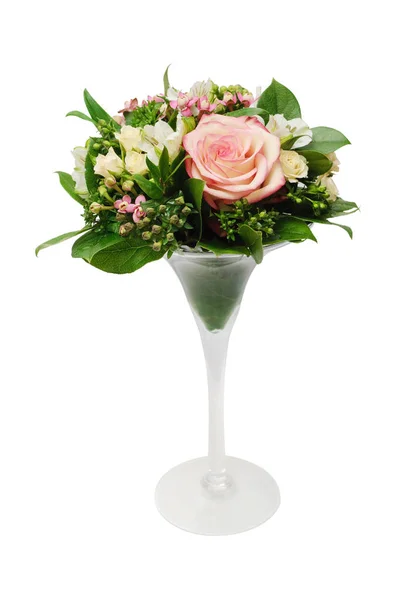 Bouquet in glass vase isolated on white background — Stock Photo, Image