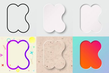 vektör çizim set sevimli kalın yuvarlak mektup k dış, 3d kağıt kesiği, kabartma, neo memphis, kraft kağıt, saydam gölge ile yaz günbatımı gökyüzü gradient etkisi