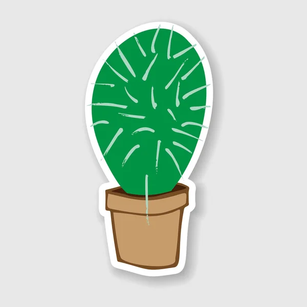 Pegatina vector plano de cactus en maceta de plástico marrón — Vector de stock