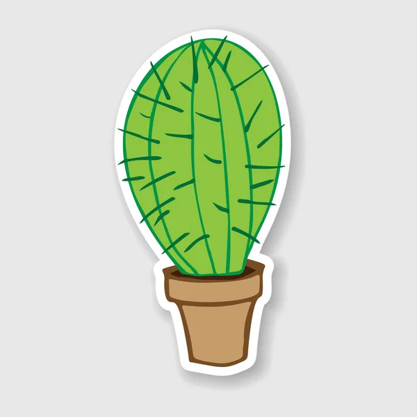 Autocollant vectoriel plat de cactus en pot en plastique marron — Image vectorielle