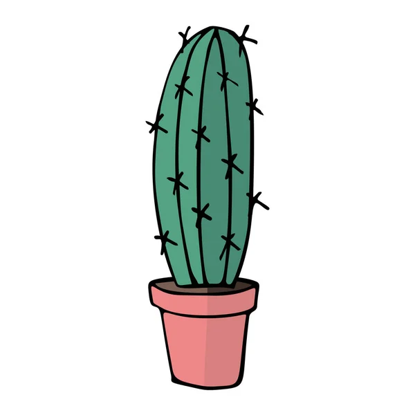 Cactus vector plano en maceta marrón — Archivo Imágenes Vectoriales