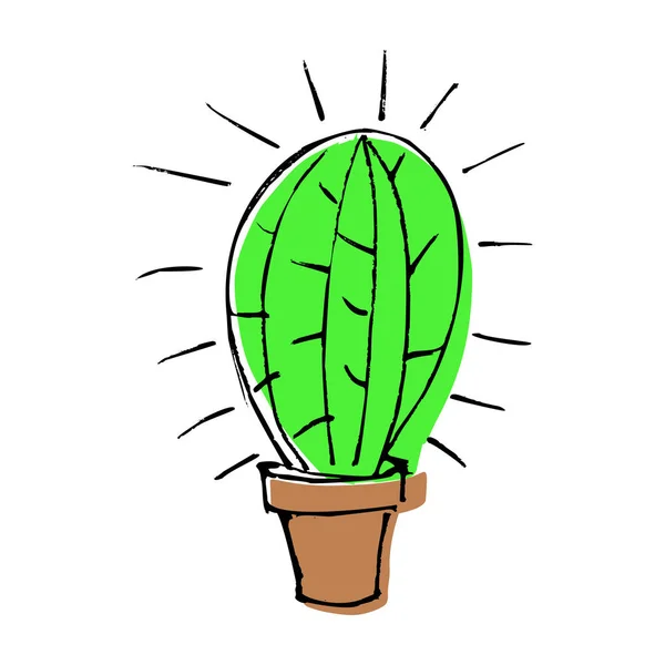 Croquis maison doodle cactus vert en pot brun dans le col de bande dessinée plat — Image vectorielle