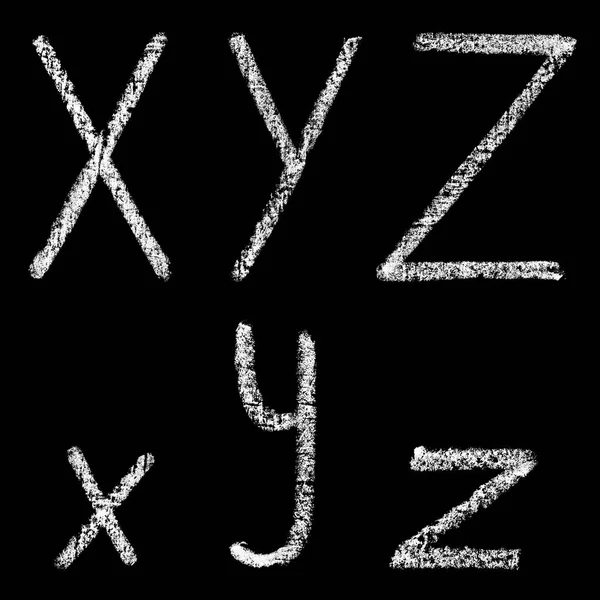 X, y, z handwritten white chalk letters isolated on black background — Stock Photo, Image