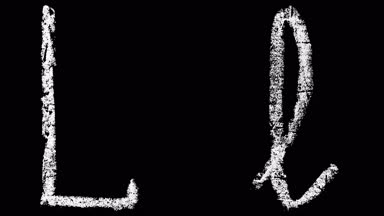 l, m, n, o, p el yazısı Beyaz tebeşir harfler izole siyah arka plan animasyon, tebeşir çizilmiş yazı tipi, 4 k çözünürlüklü stok video