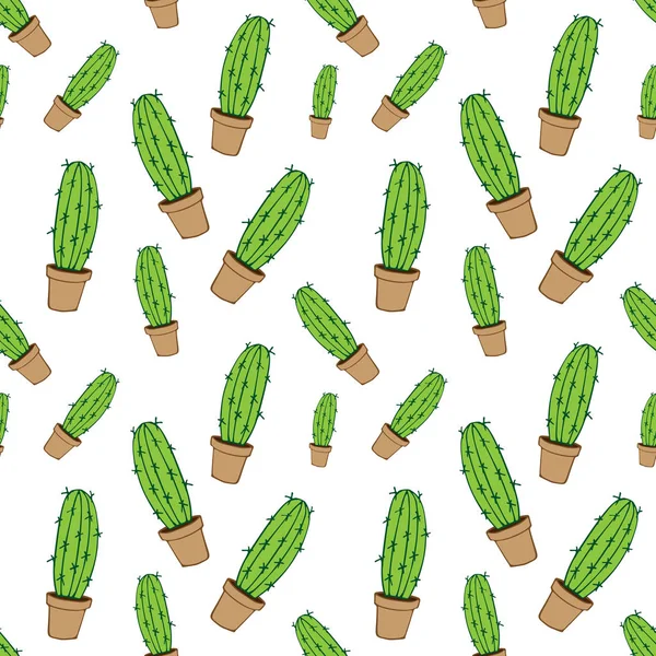 Patrón sin costuras de cactus verde hogar en maceta marrón — Vector de stock