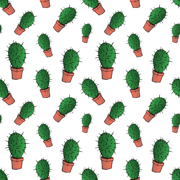 Patrón sin costuras de cactus verde hogar en maceta marrón — Vector de stock