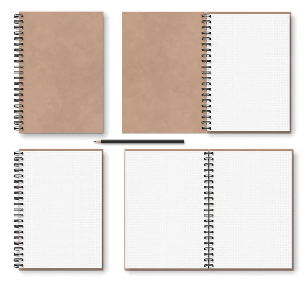 Kahverengi kağıt defter, üzerinde siyah metal spiral var. 