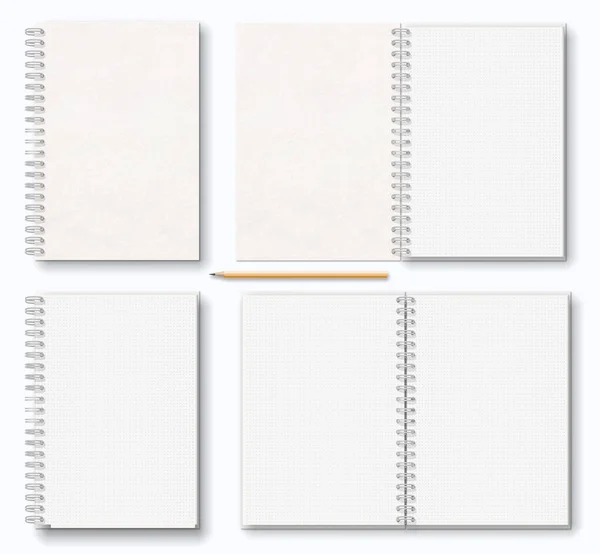 米色纸笔记本，左边为白色金属螺旋形，木制 — 图库矢量图片