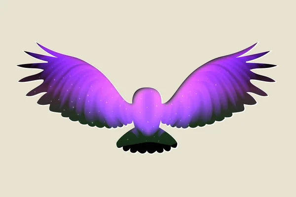 Burung hantu bersalju dalam gaya memotong kertas dengan aurora cahaya utara - Stok Vektor