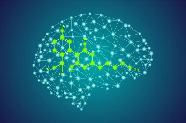 Çokgen pleksus beyin siluetinde cannabidiol Cbd molekül kimyasal formülü