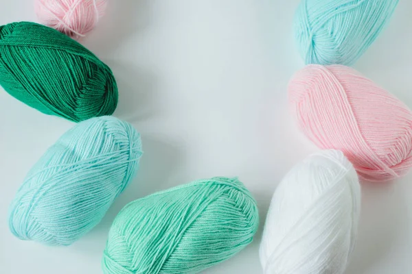 Acrylic pastel colored wool yarn thread skeins — Stock Photo, Image