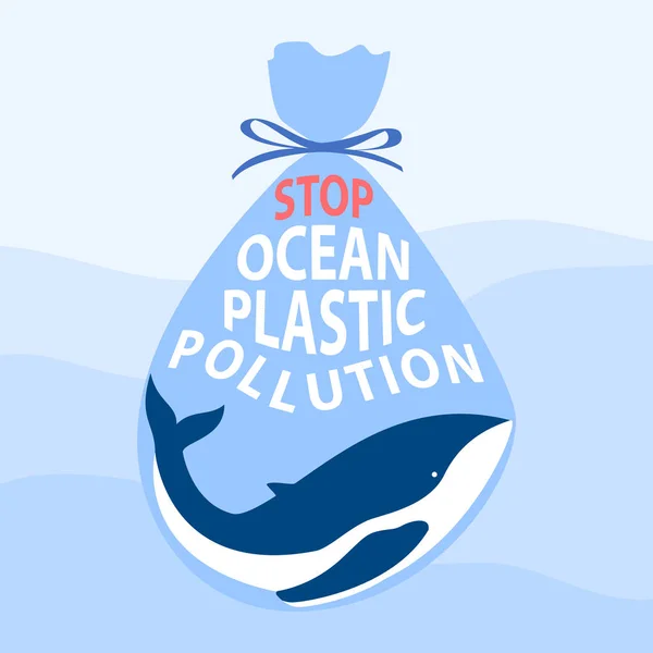Balena azzurra in sacchetto di plastica — Vettoriale Stock