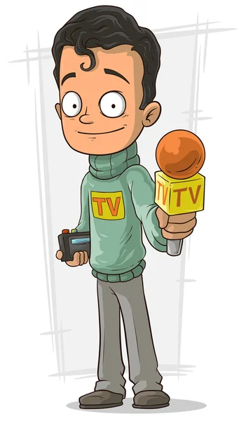 Rajzfilm televíziós újságíró, narancssárga mikrofonnal — Stock Vector