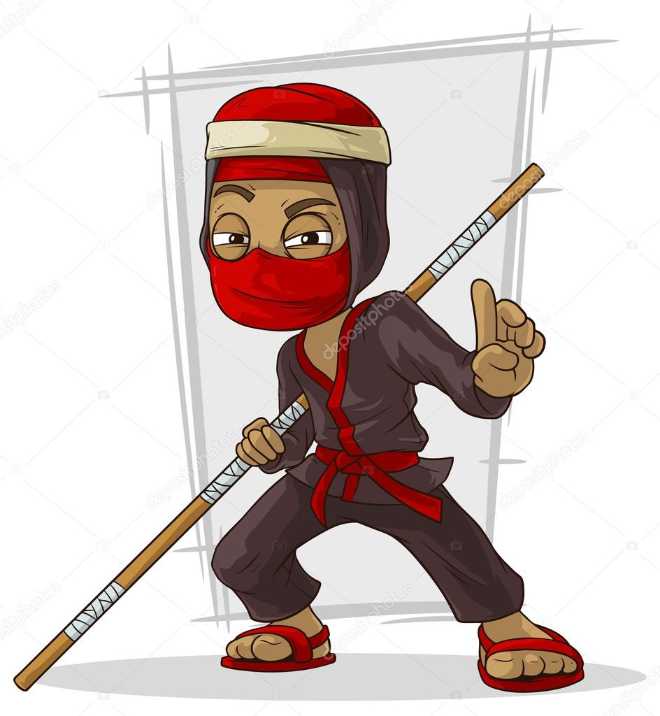 Ilustração de desenho animado de ninja em traje de diabo vermelho