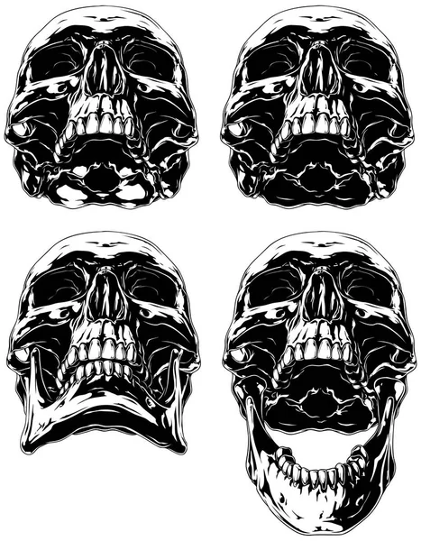 Black scary graphic human skull tattoo set — Stock Vector
