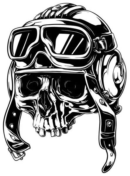 Graphic detailed old skull in retro pilot helmet — Stock Vector