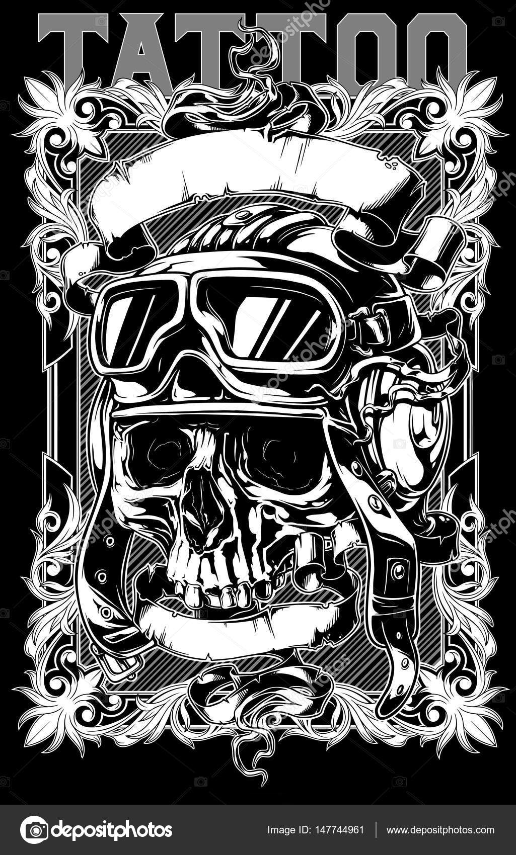 Human skull in pilot helmet with decorative frames Stock Vector Image by  ©GB_Art #147744961