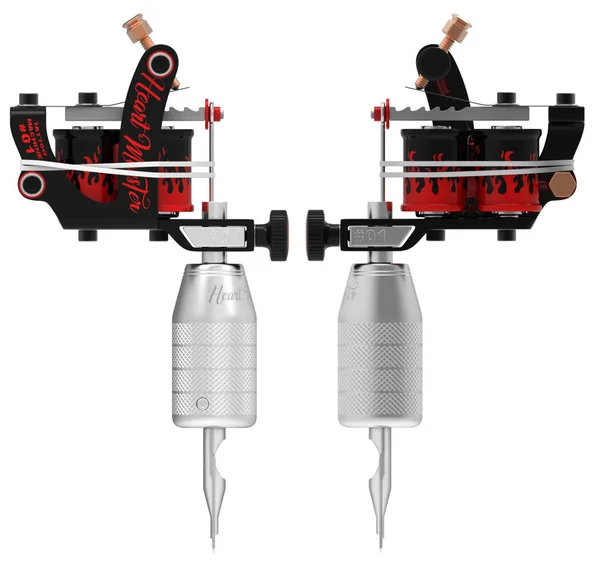 Metaliczny srebrny tatuaż maszyna z zestaw czerwony ogień — Zdjęcie stockowe