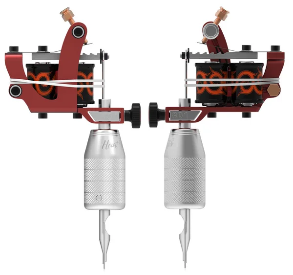 Maszynka do tatuażu czerwony metaliczny z zestawem ornament — Zdjęcie stockowe