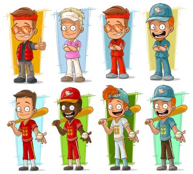 Karikatür sporcular ve beyzbol oyuncuları karakter kümesi vektör