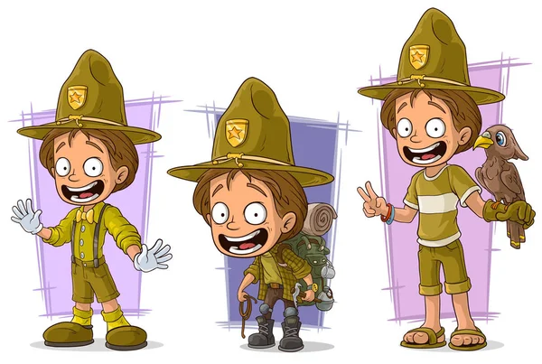 Fumetto boy scout ranger e personaggio turistico vettoriale set — Vettoriale Stock