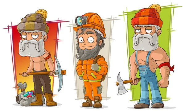 Cartoon digger en houthakker vector tekenset — Stockvector