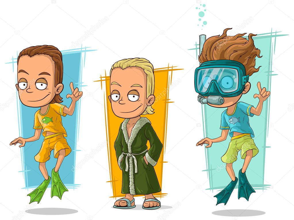 Cartoon smiling diver swimmer character vector set