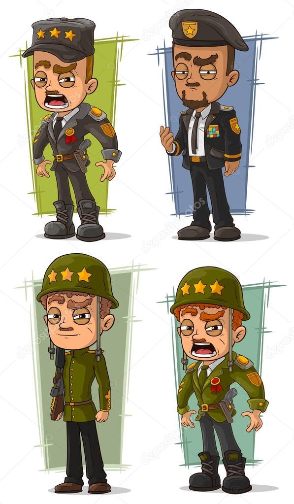 Cartoon army general with weapon character vector set