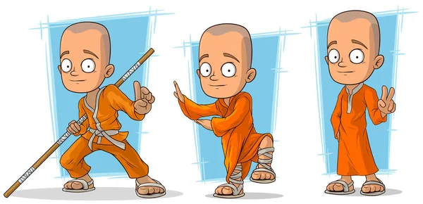 Cartoon buddhistmunk i orange mantel karaktär vektor inställd — Stock vektor