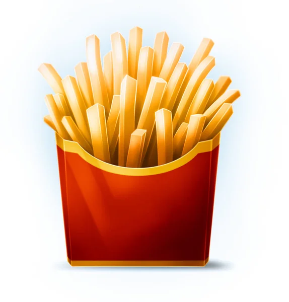 Tasty cartoon french fries in red box with yellow stripe — Stock Photo, Image