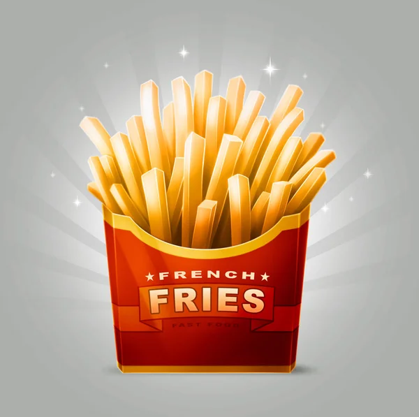 Tasty cartoon french fries in red box with ribbon — Stock Photo, Image