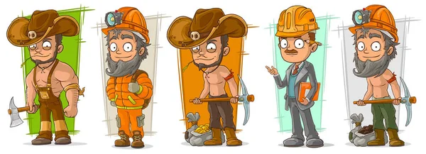 Desenhos animados cavador lumberjack conjunto de vetor de caracteres — Vetor de Stock