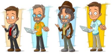 Cartoon programmer with laptop character set clipart