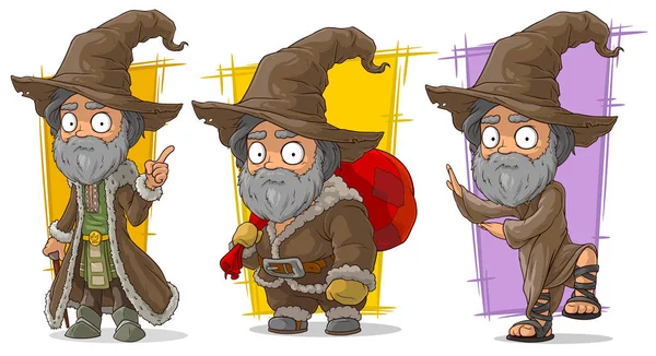 Cartoon wizard met grote hoed vector tekenset — Stockvector