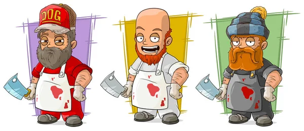 Carniceiro de desenhos animados com conjunto de vetor de personagem faca — Vetor de Stock