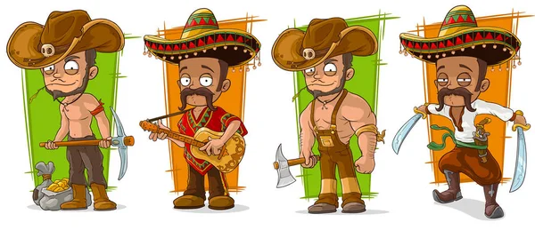 Cartoon Mexicanen en cowboys vector tekenset — Stockvector