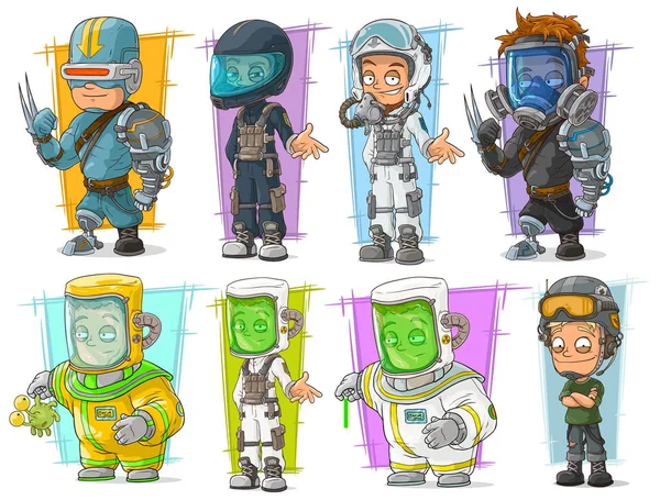 Dibujos animados soldado científico con máscara personaje conjunto — Archivo Imágenes Vectoriales
