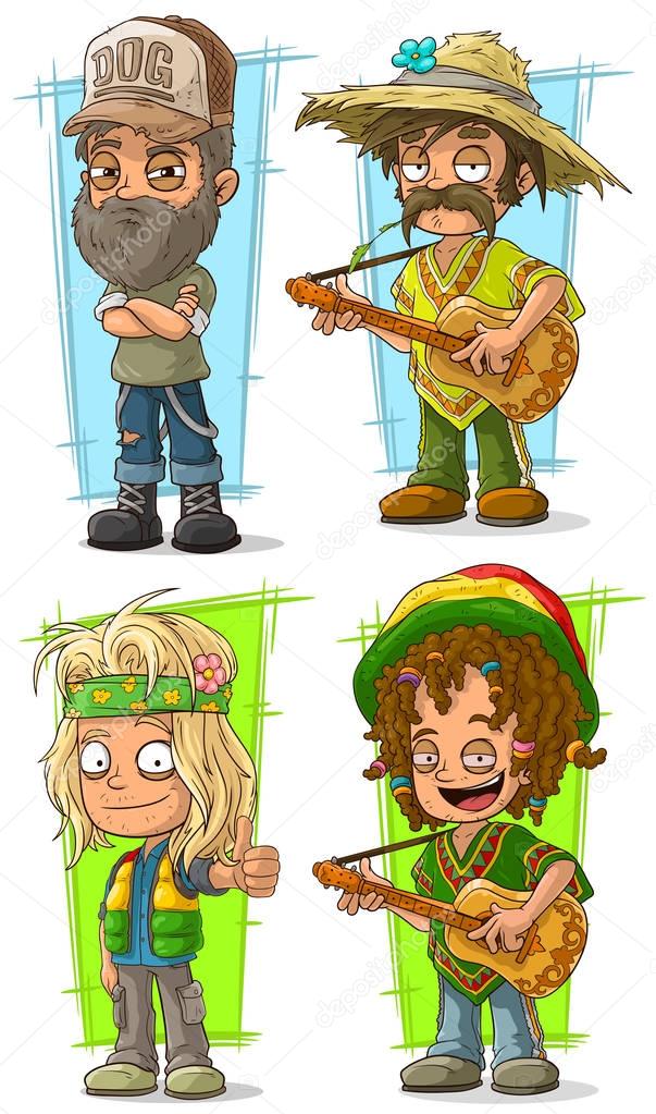 Cartoon funny redneck farmer with guitar character vector set