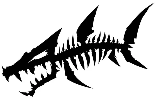 Zwarte grafische silhouet dode monster vis skelet met botten — Stockvector